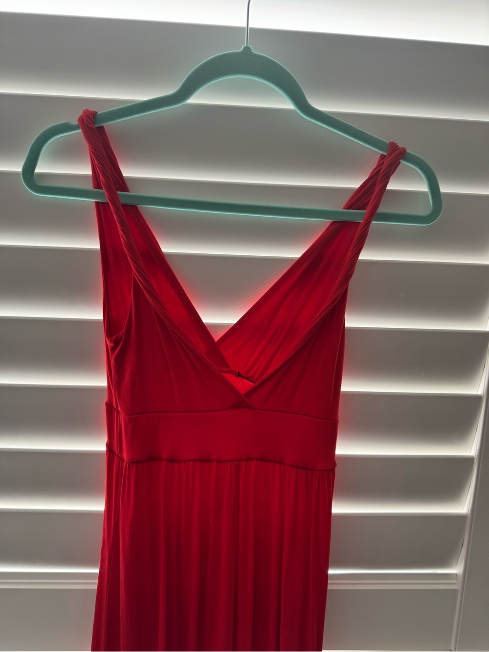 Red V-Neck Maxi Dress - Sleeveless Empire Waist